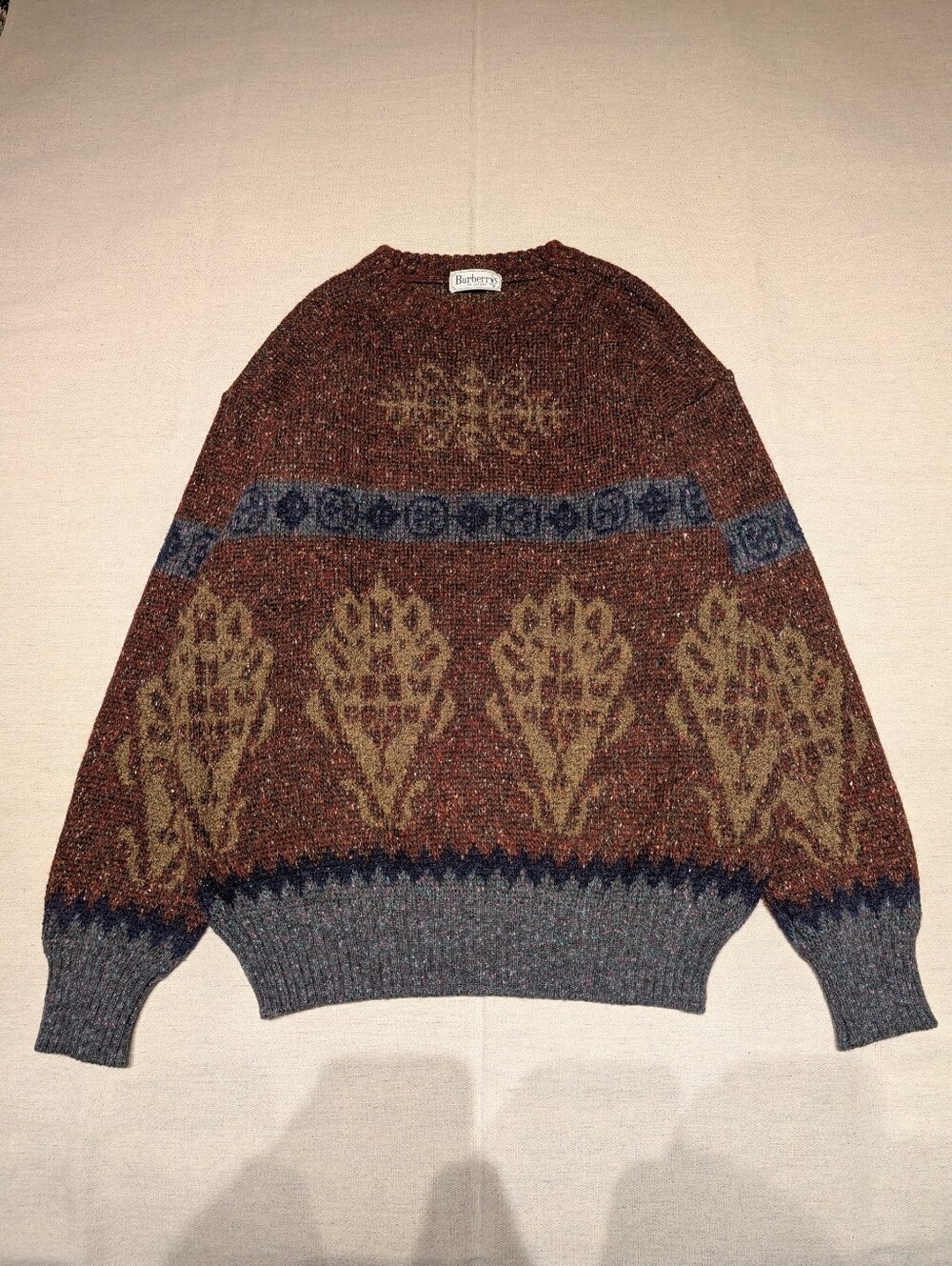 Vintage Burberry Patterned Knit sweater men's L